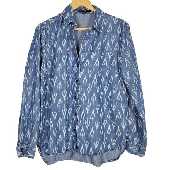 Velvet Heart Women's Chambray Button Down Denim Top With White Pattern Size M - Picture 1 of 13